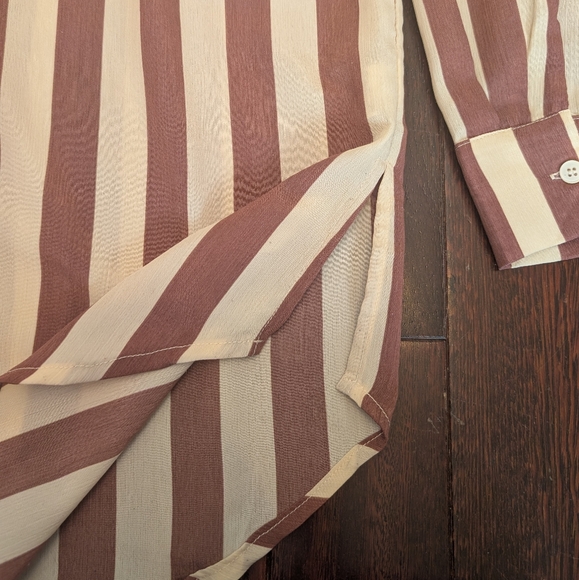 Stelen Oversized Striped Button Up Tie Bow Back Shirt - Mauve/Oat - Picture 5 of 5